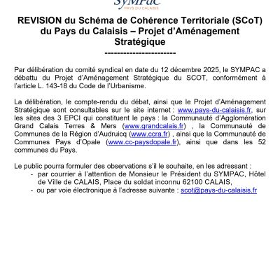 Révision du Schéma de Cohérence territoriale (SCoT) du Pays du Calaisis - Projet Aménagement Stratégique